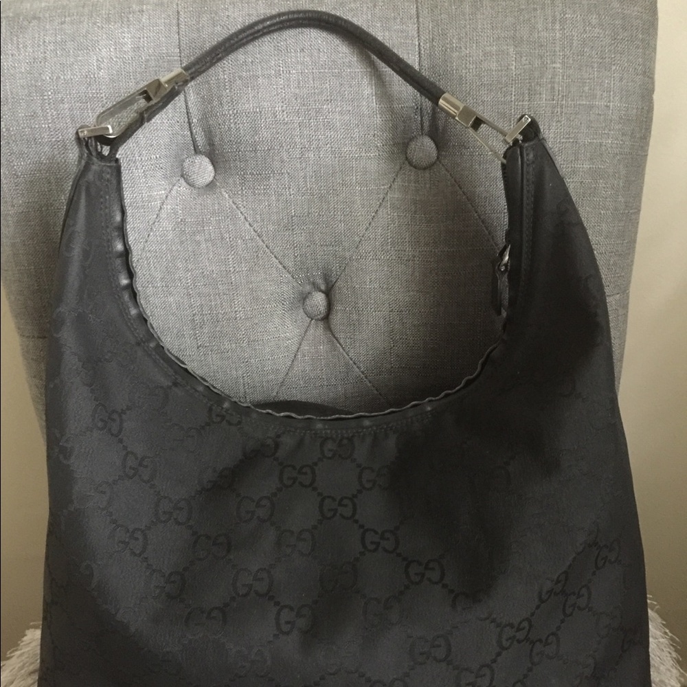 GUCCI BLACK CANVAS HOBO BAG